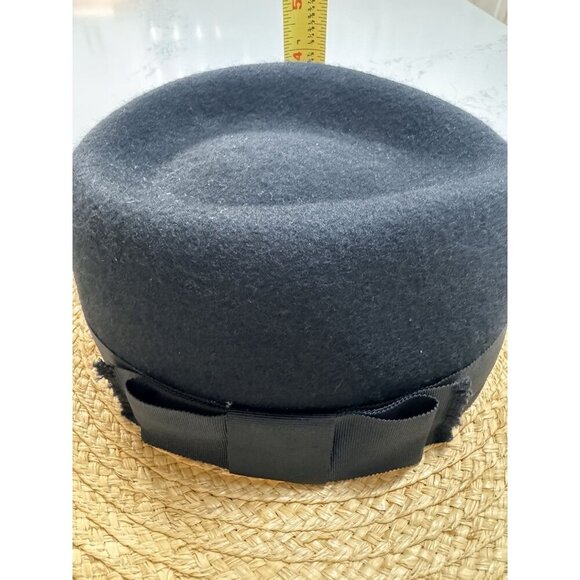 Kate Spade New York Hat 100% Wool Raffia Straw Brim Fedora Black Ribbon Bow - Picture 9 of 10